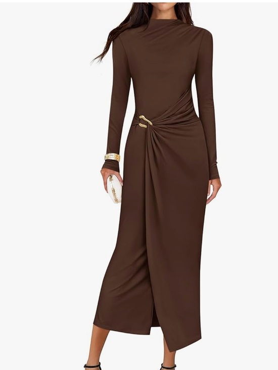 Dresses & Skirts - NWT ZESICA brown, long sleeve mock neck, detailed mid dress size M.